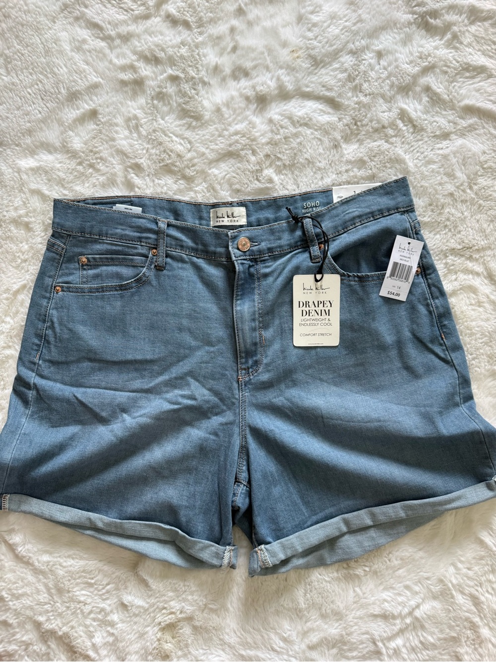 NWT Nicole Miller High Rise Blue Drapey Denim Shorts